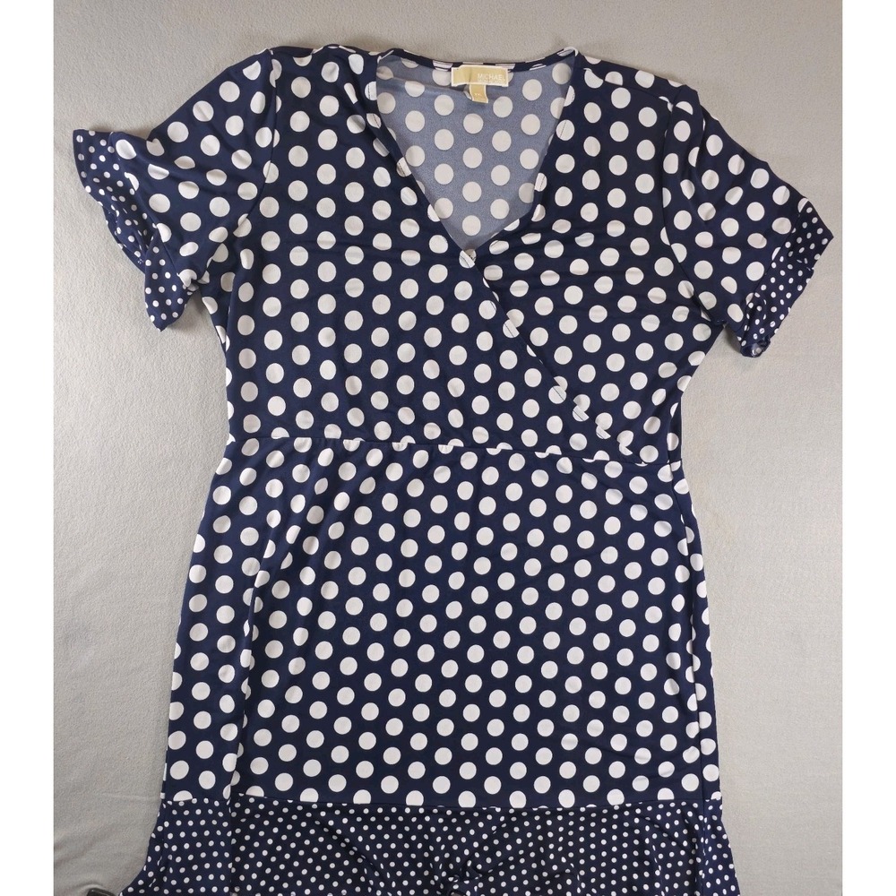 MICHAEL‎ Michael Kors Dress Womens XXL  2XL Navy Polka Dot Faux Wrap Ruffle